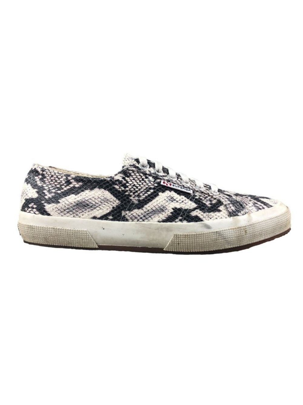 Superga Unisex Size M8 W9.5 Classic Snake Print Natural Grey White Sneakers